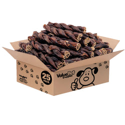 ValueBull Beef Jerky Gullet Braids for Dogs, Thick 6 Inch, 25 Count Bulk Pack - Gullet - 25 Braids