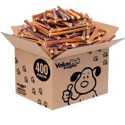 ValueBull Bully Sticks for Small Dogs, Thin 6 Inch, 400 Count Wholesale Pack - Thin - 400 Sticks
