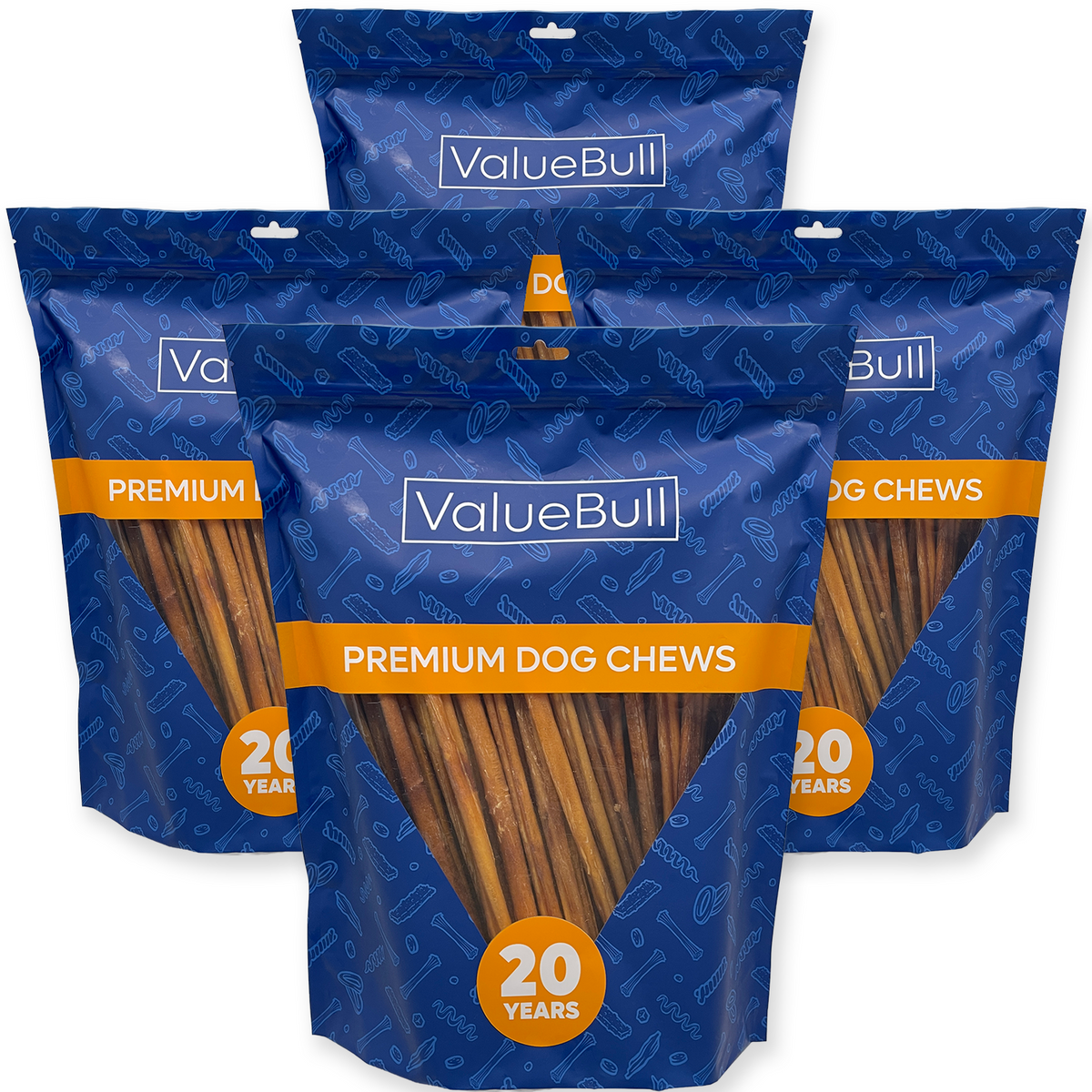 ValueBull Odor Free Bully Sticks for Small Dogs, Thin 12 Inch, 200 Count Wholesale Pack
