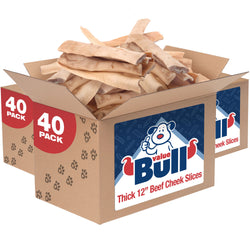 ValueBull Beef Cheek Slices, Long Lasting Dog Chews, Thick 9-10 Inch, 120 Count Bulk Pack - Thick - 120 Slices