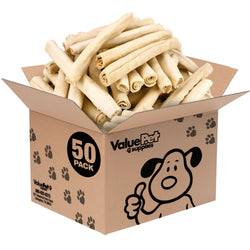 ValueBull USA Retriever Rolls, Premium Rawhide, Thick 10 Inch, 50 Count Bulk Pack - Natural - 50 Rolls