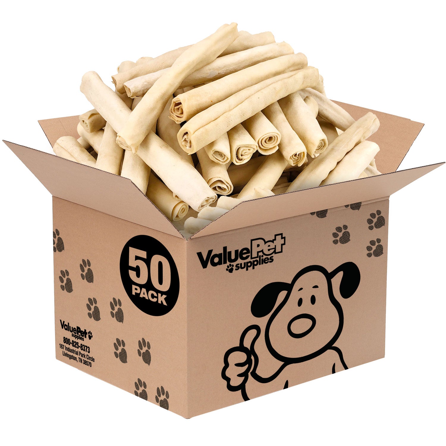 ValueBull USA Retriever Rolls, Premium Rawhide, Thick 10 Inch, 50 Count Bulk Pack - Natural - 50 Rolls