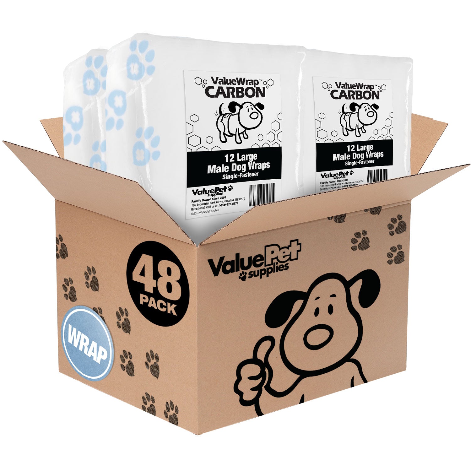 ValueWrap Male Wraps, Disposable Dog Diapers, Carbon, 1-Tab Large, 48 Count - 48 Count,Large