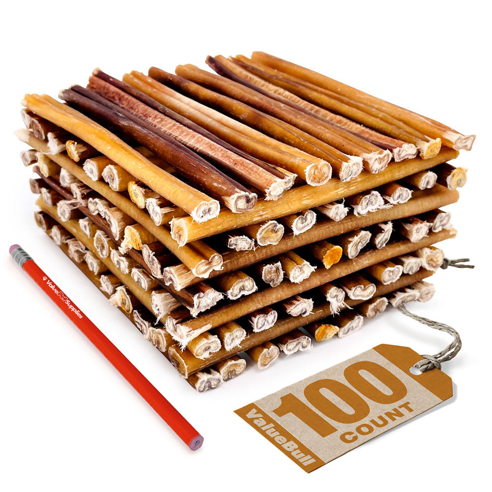 ValueBull USA Bully Sticks for Small Dogs, Thin 6 Inch, 100 Count Bulk Pack - Thin - 100 Sticks