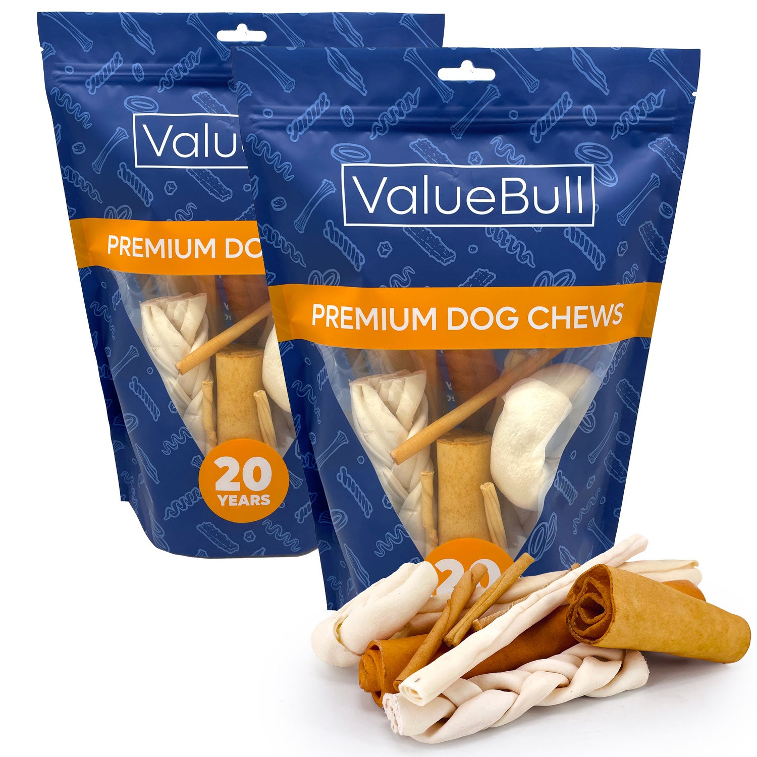 ValueBull USA Rawhide, Varied Mix of Fun Shapes for Dogs, 2 Pound - Varied - 2 Pound