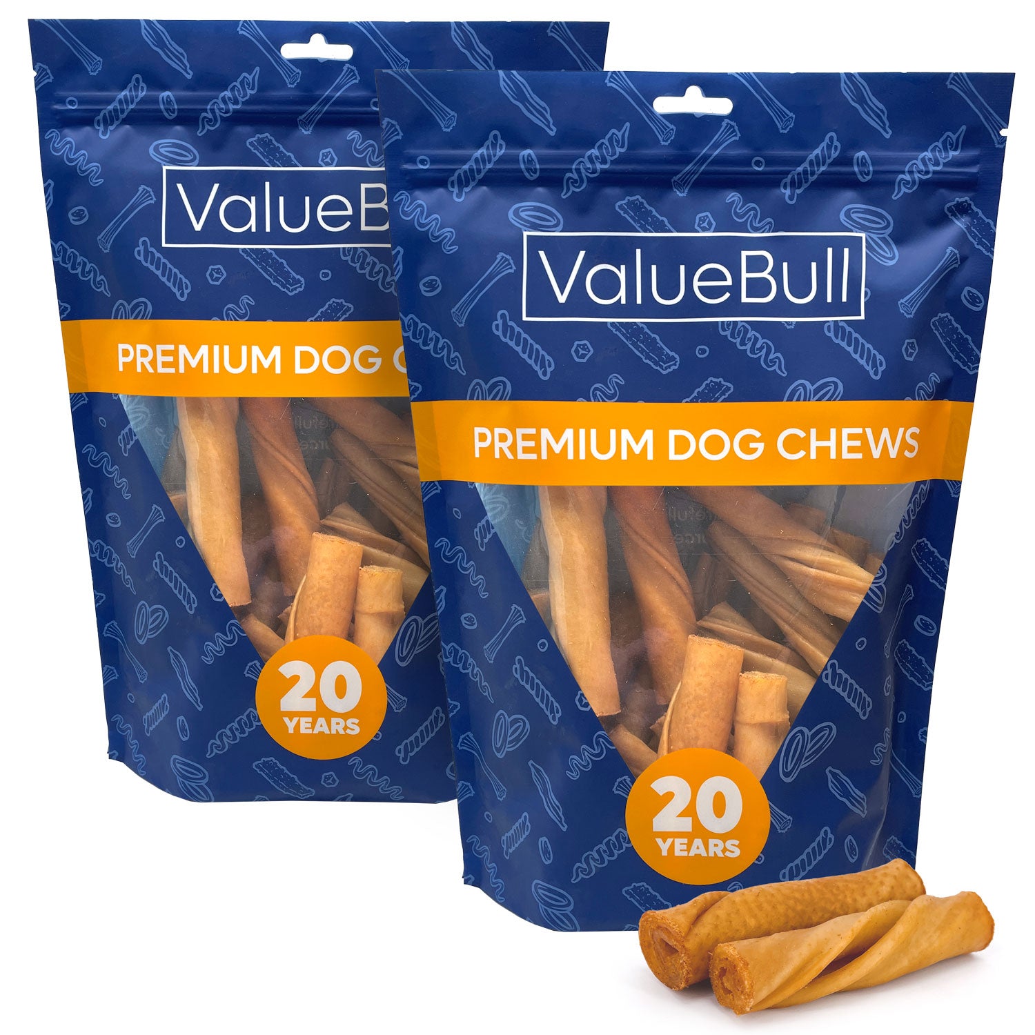 ValueBull USA Pig Skin Twist Rolls, 4-5 Inch, Smoked, 50 Count - Pork - 50 Twists