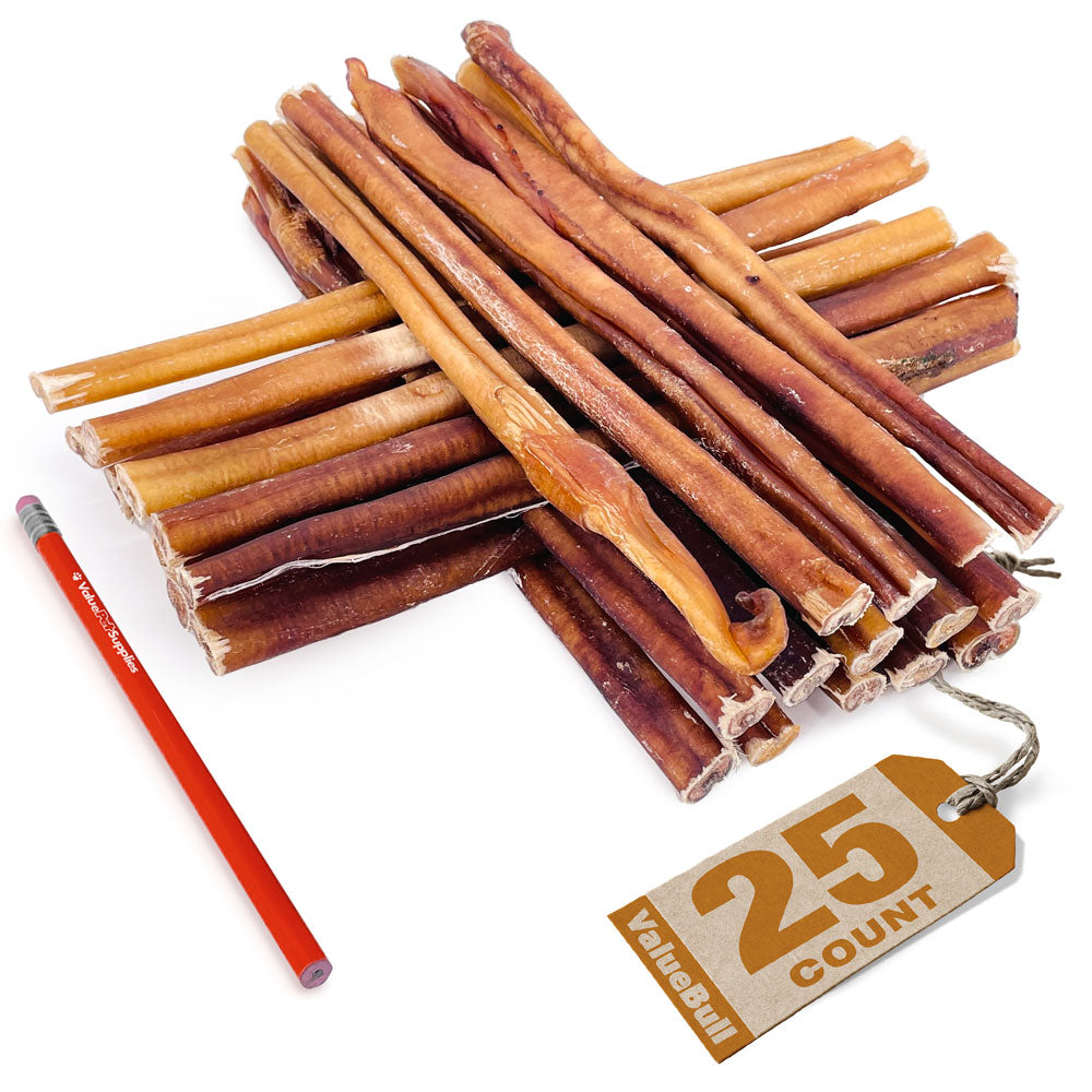 ValueBull USA Bully Sticks for Large Dogs, Thick 12 Inch, 25 Count - Thick - 25 Sticks