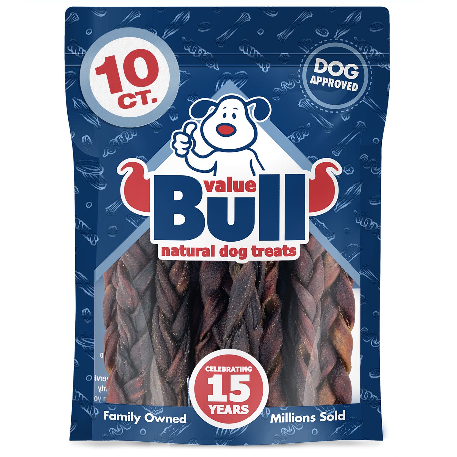 ValueBull USA Collagen Braid Beef Large Dog Chews, Medium 6 Inch 10 Count - Medium - 10 Braids