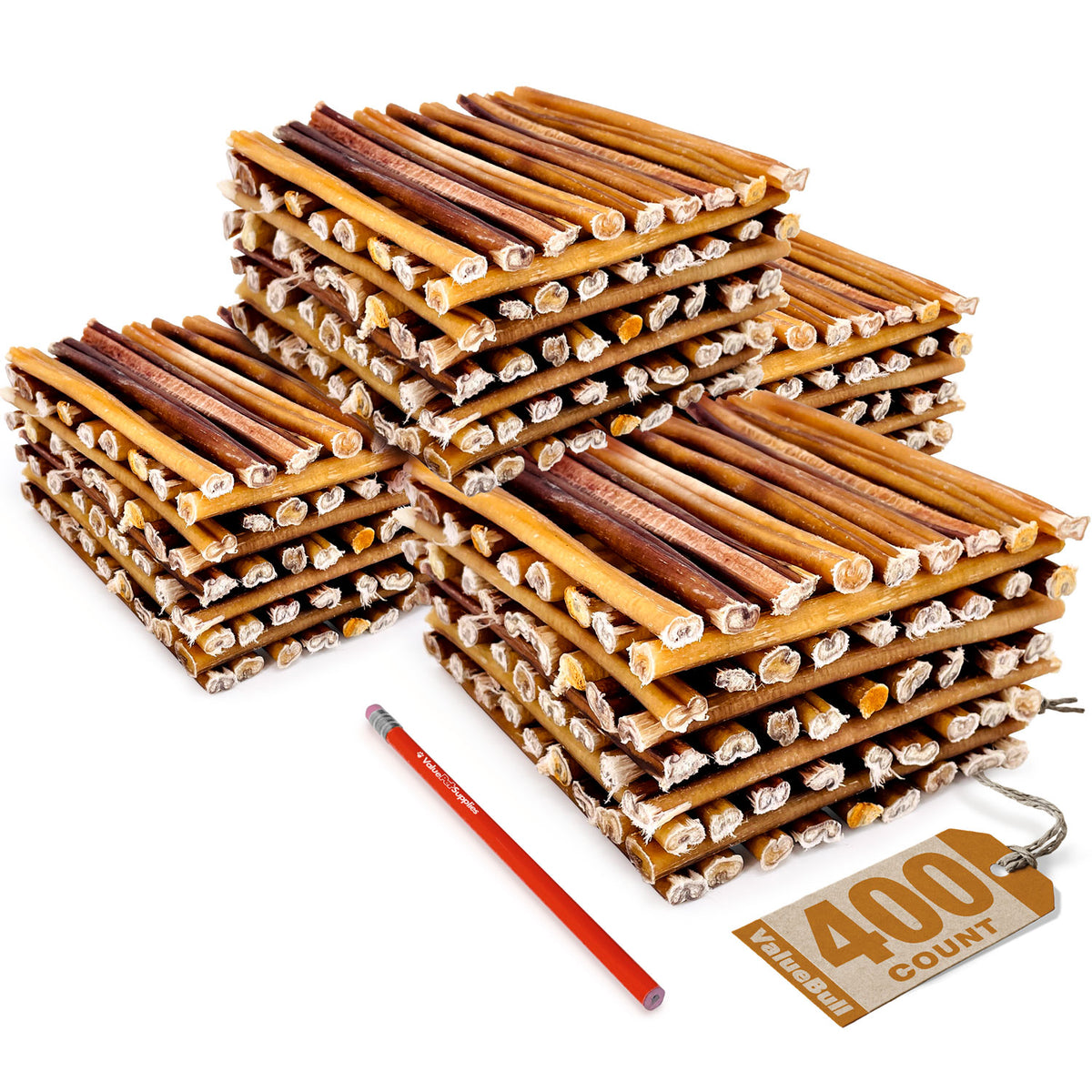 ValueBull USA Bully Sticks for Small Dogs, Thin 6 Inch, 400 Count Wholesale Pack