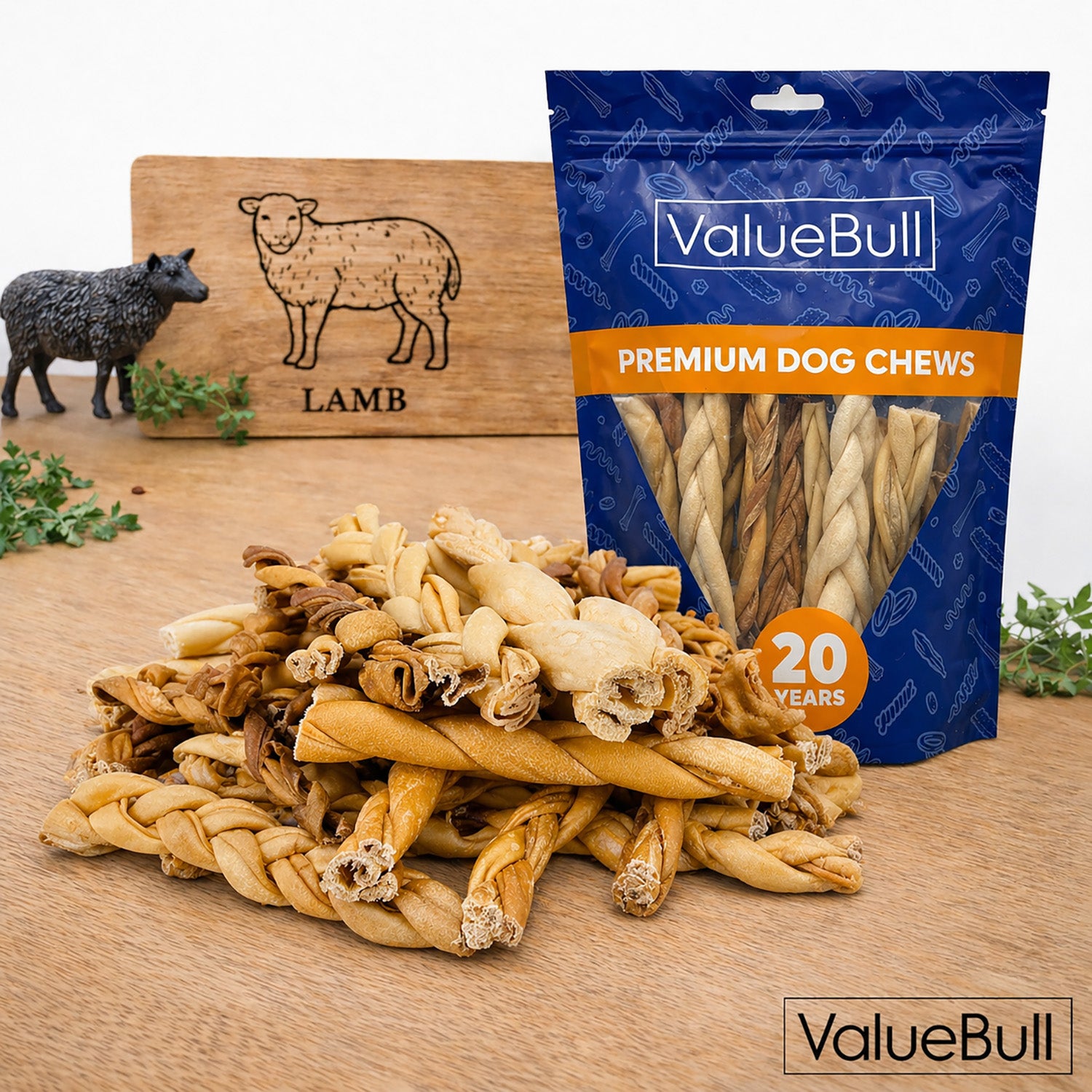 ValueBull Lamb Collagen Braids for Dogs, Varied Sizes & Shapes, 50 Count - Lamb - 50 Braids