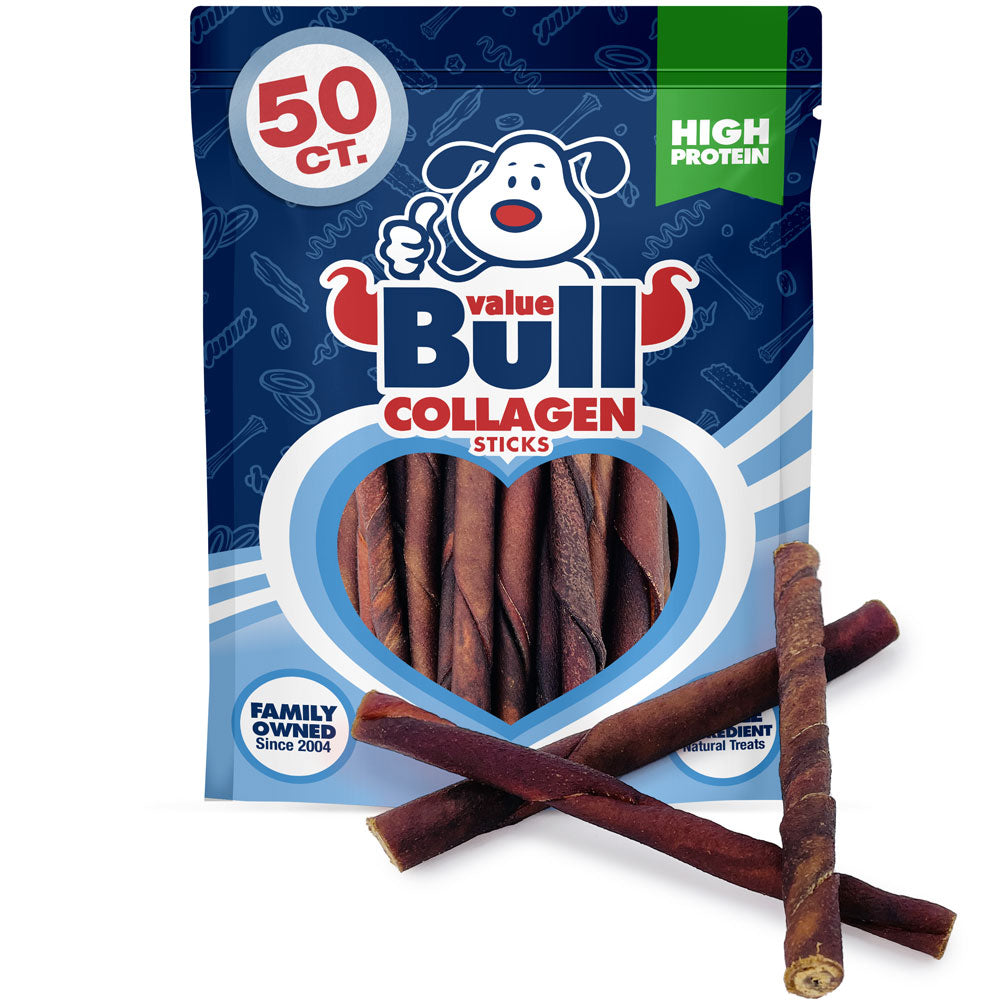 ValueBull USA Collagen Twists Dog Chews, 5 Inch, Natural Long-Lasting Dog Treats, 50 Count - Twists - 50 Sticks