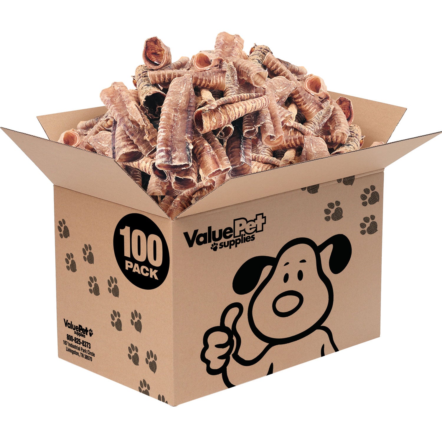 ValueBull Beef Trachea, Premium 5-6 Inch, 100 Count Bulk Pack - Beef - 100 Tubes