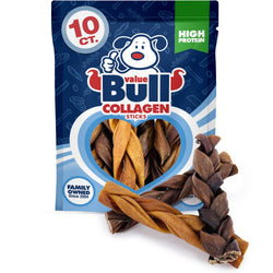 ValueBull Collagen Braided Sticks for Dogs, 6 Inch Thick Chews, Natural Long-Lasting Dog Treats, 10 Count - Thick - 10 Braids