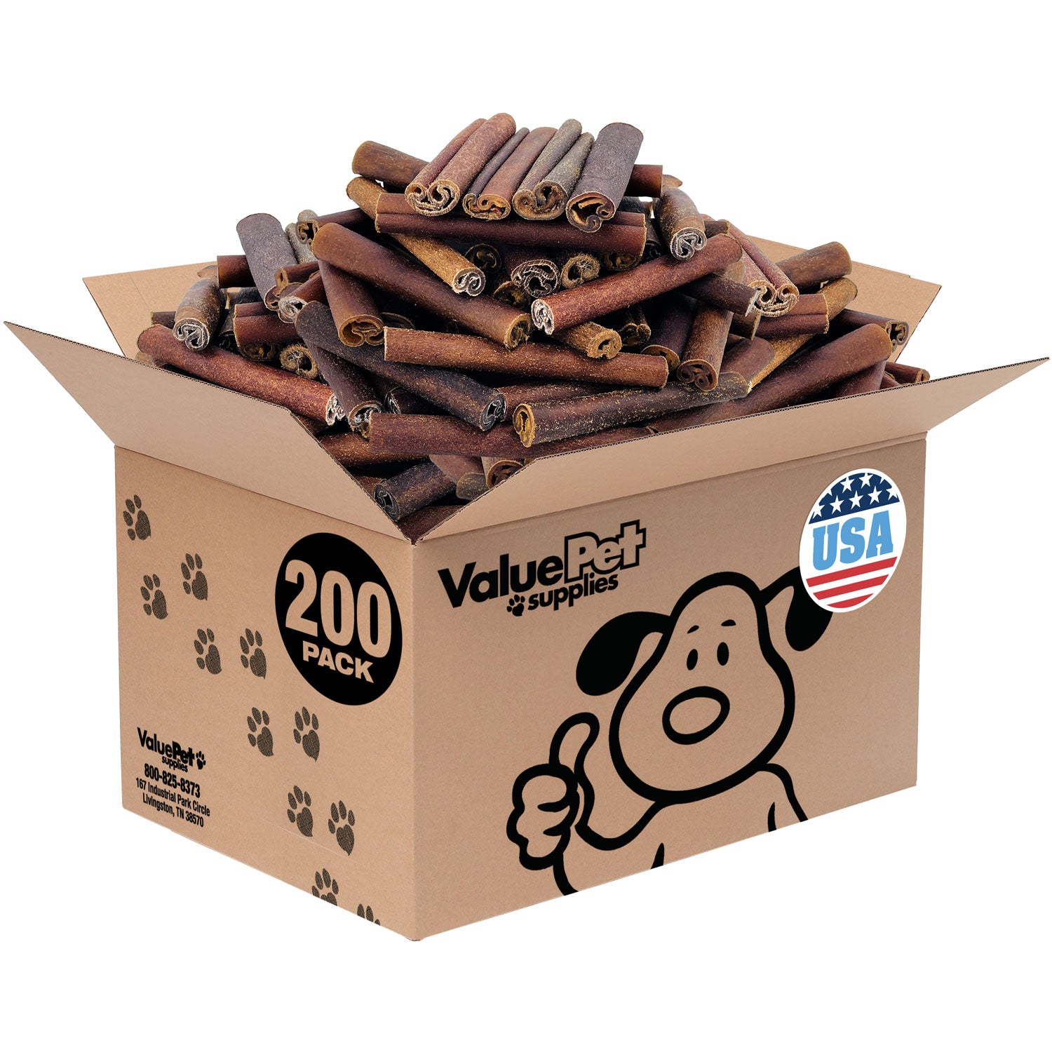 ValueBull USA Collagen Sticks for Dogs, 6 Inch Super Jumbo Chews, Natural Long-Lasting Dog Treats, 200 Count Wholesale Pack