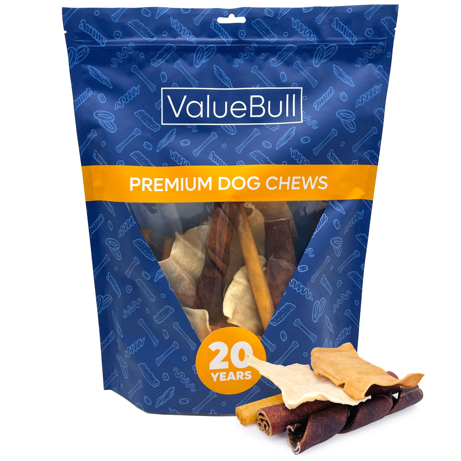 ValueBull USA Collagen Dog Chews, Fun Shapes Variety Mix, Natural Long-Lasting Dog Treats, 1 Pound
