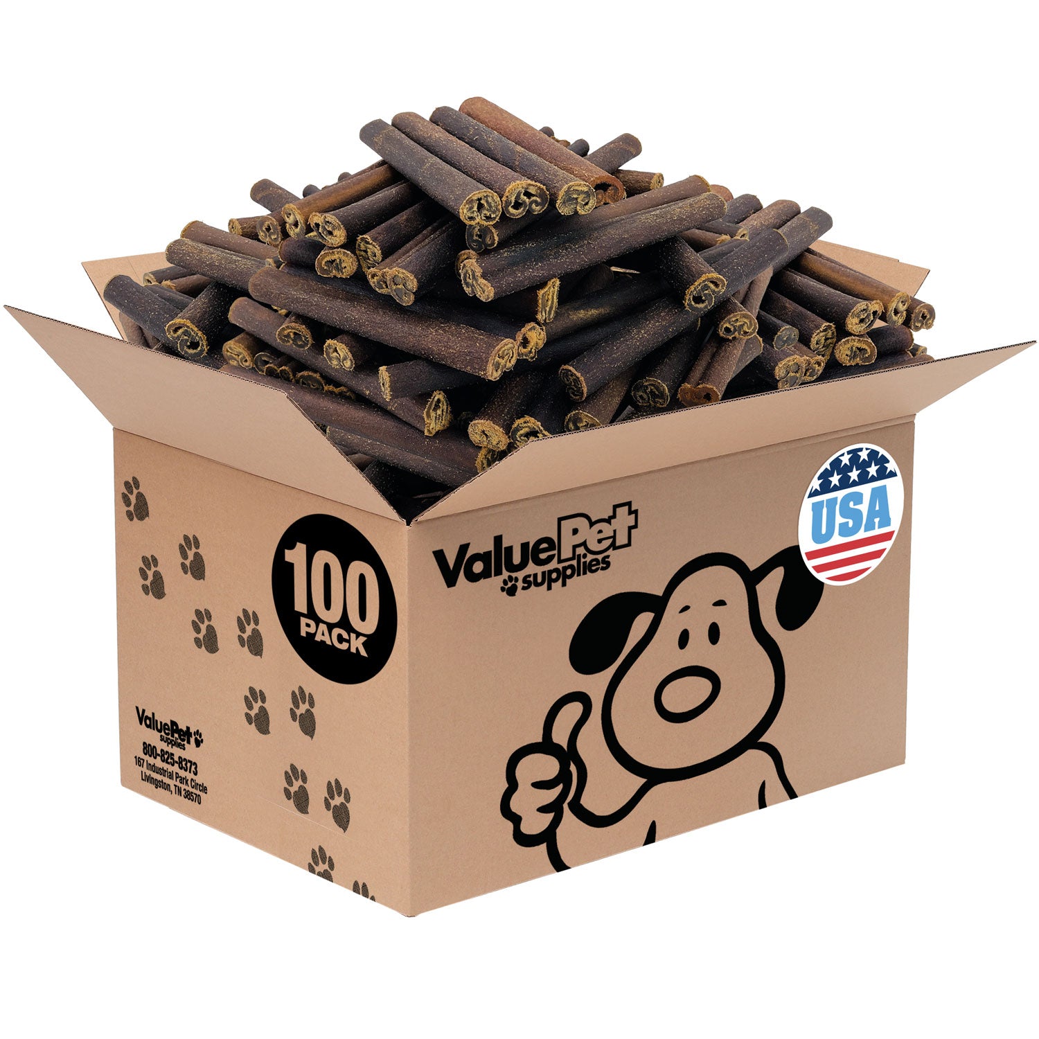 ValueBull USA Collagen Sticks for Dogs, 6 Inch Thick Chews, Natural Long-Lasting Dog Treats, 100 Count Bulk Pack