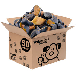 ValueBull Cheese Stuffed Beef Hooves Dog Chews, 50 Count Bulk Pack