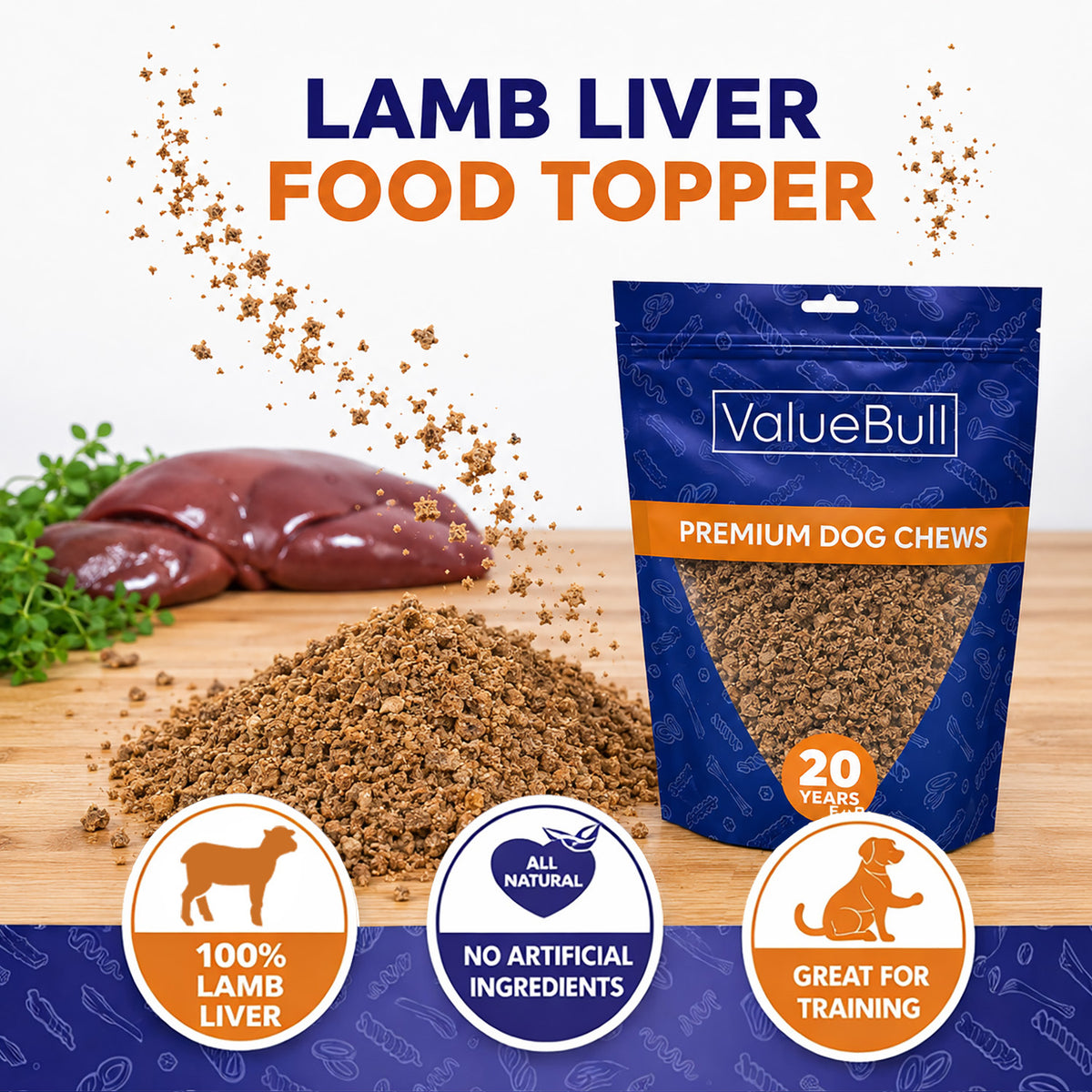 ValueBull USA Freeze Dried Lamb Liver Food Topper for Dogs & Cats, 1 Pound - Liver - 1 Pound
