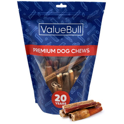 ValueBull Bully Sticks for Large Dogs, Thick 4-6 Inch, Varied Shapes, 25 Count - Thick - 25 Pieces