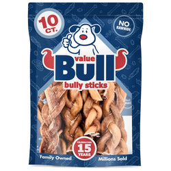 ValueBull Braided Bully Sticks for Large Dogs, Thick 6 Inch, 10 Count - Thick - 10 Braids