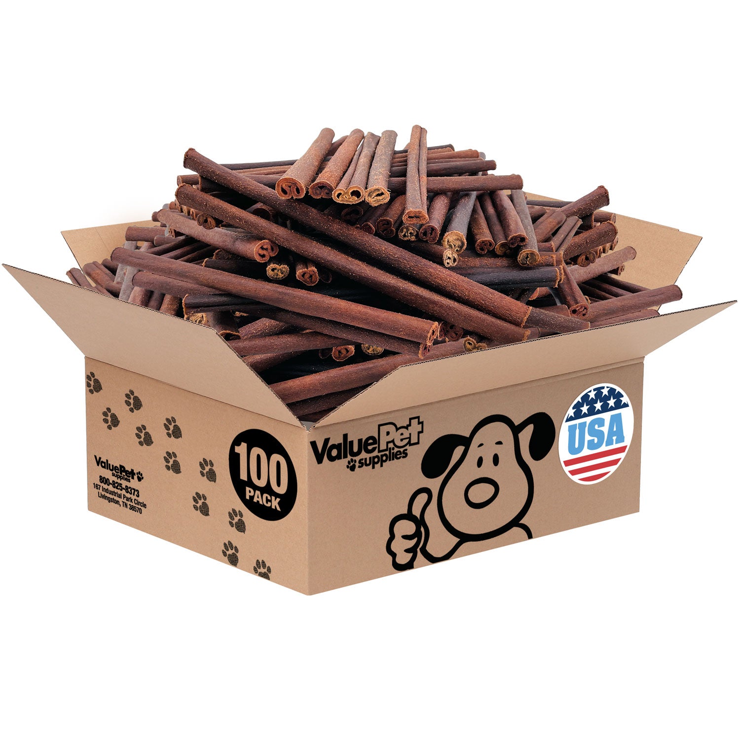 ValueBull USA Beef Collagen Sticks for Dogs, 12 Inch Thick Chews, 100 Count Bulk Pack