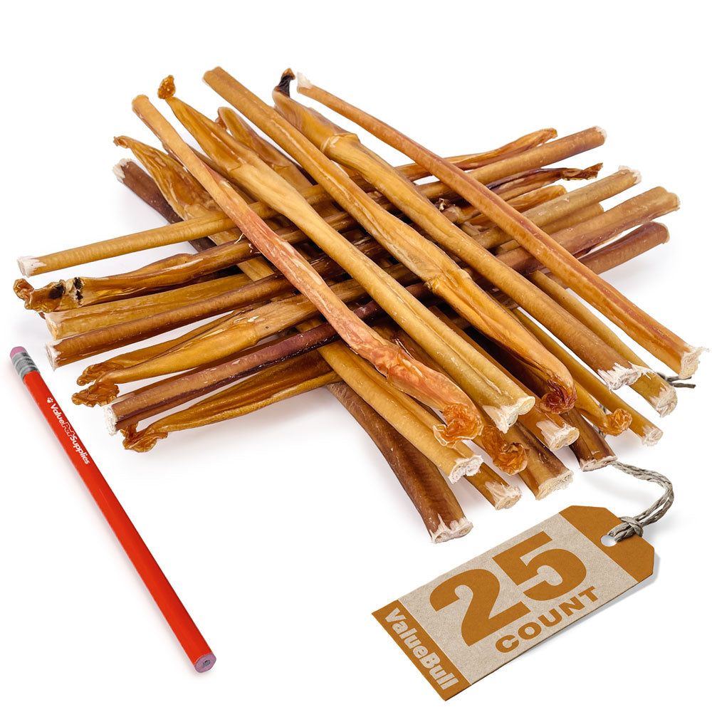 ValueBull USA Bully Sticks for Small Dogs, Thin 12 Inch, 25 Count - Thin - 25 Sticks