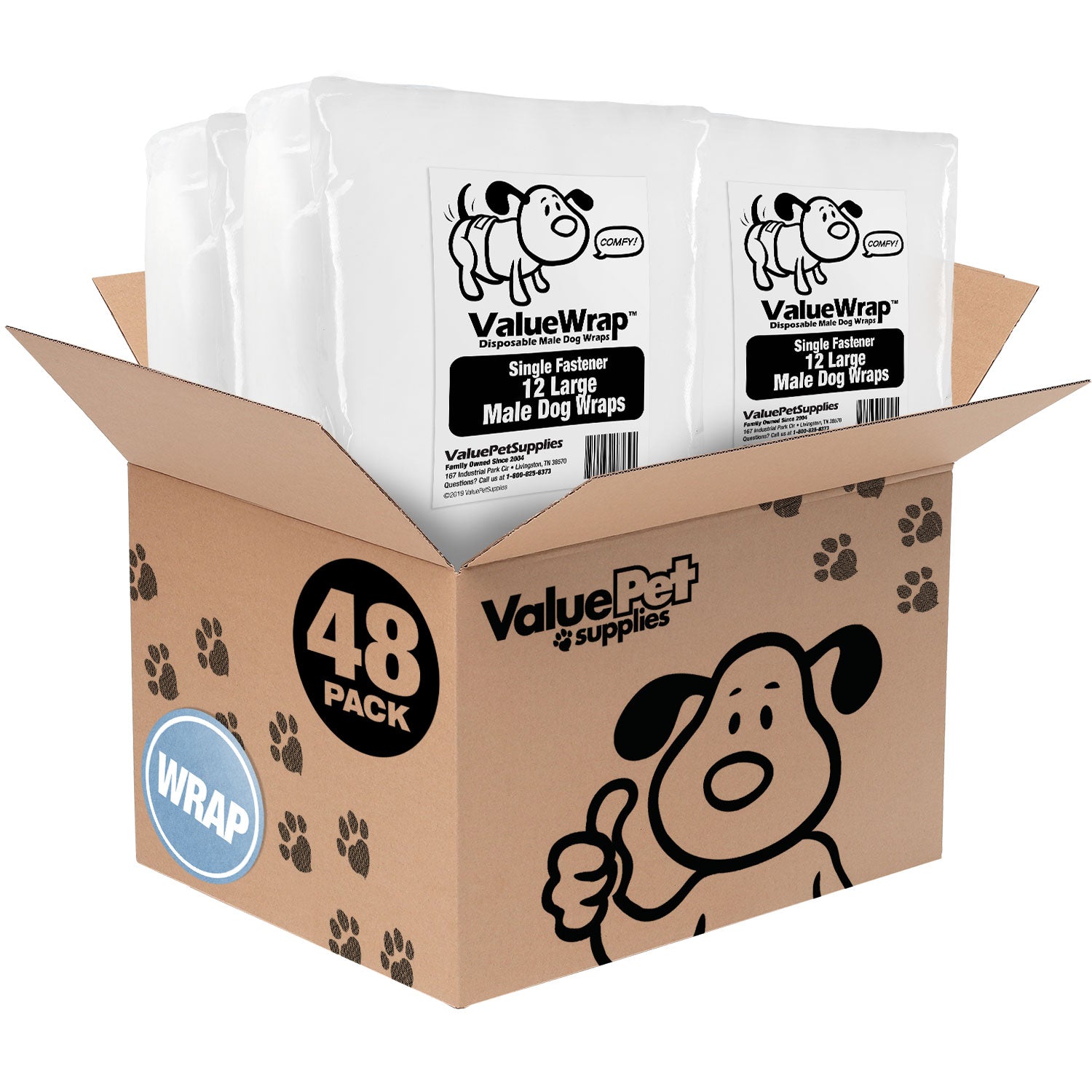 ValueWrap Male Wraps, Disposable Dog Diapers, 1-Tab Large, Lavender, 48 Count - 48 Count