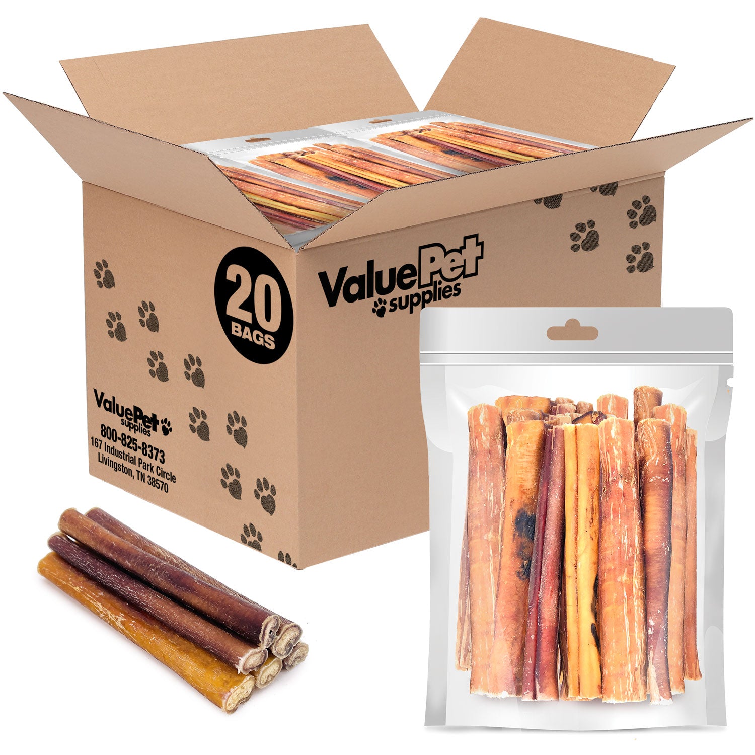 ValueBull Bully Sticks for Large Dogs, Thick 6 Inch, 400 Count RESALE PACKS (20 x 20 Count)