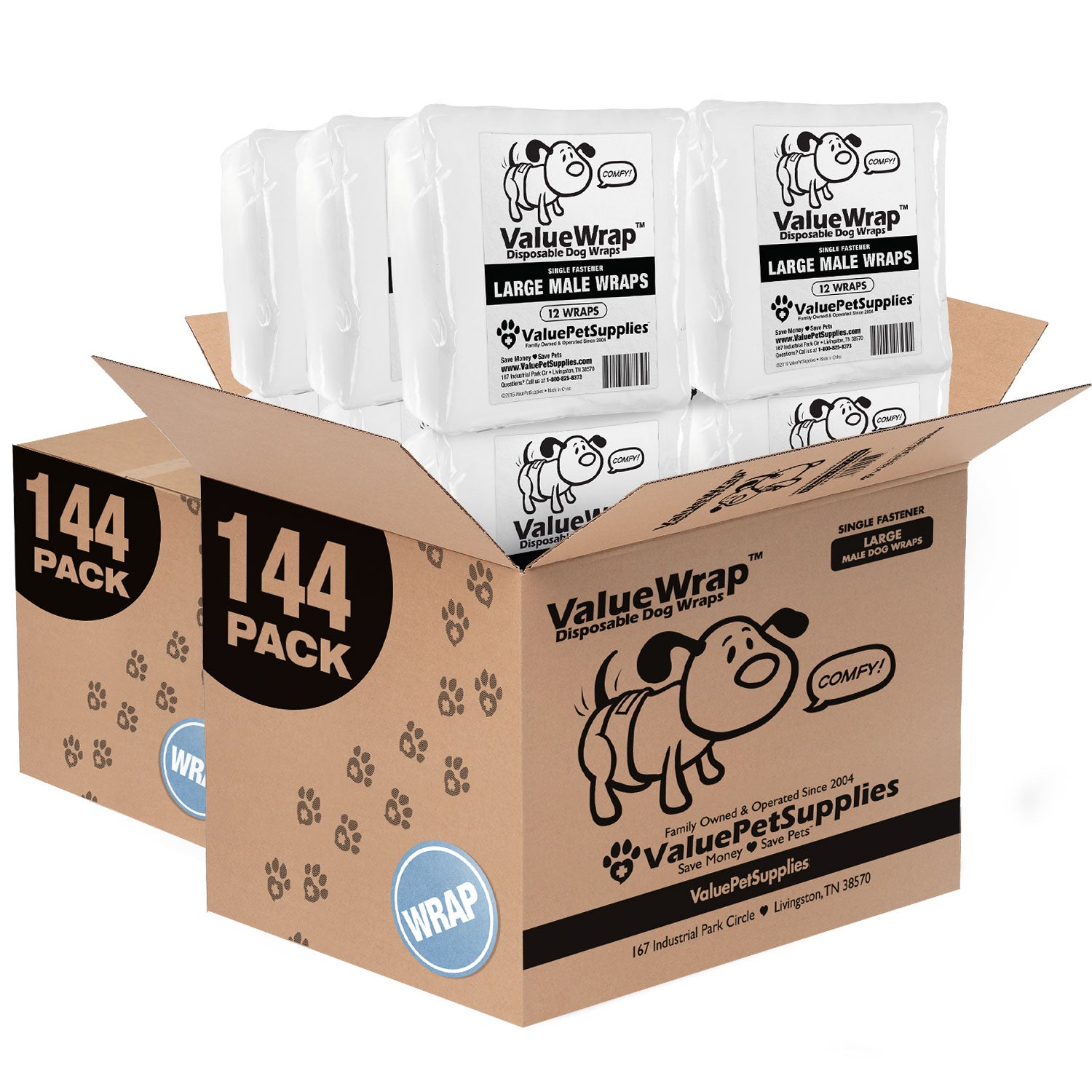 ValueWrap Male Wraps, Disposable Dog Diapers, 1-Tab Large, Lavender, 288 Count Bulk Pack - 288 Count,Large