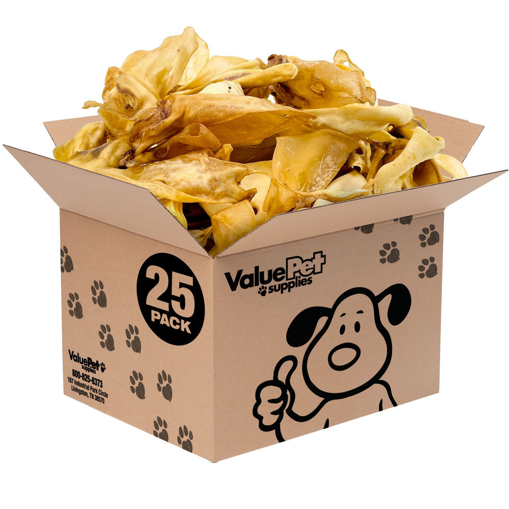 ValueBull Natural Brown Cow Ears, Crunchy Style, Varied Size, Shape & Color, 25 Count Bulk Pack - Varied - 25 Ears