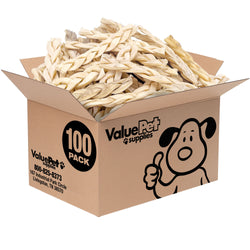 ValueBull Beef Cheek Braids, Long Lasting Dog Chews, 5-6 Inch, 100 Count Bulk Pack - Cheek - 100 Braids