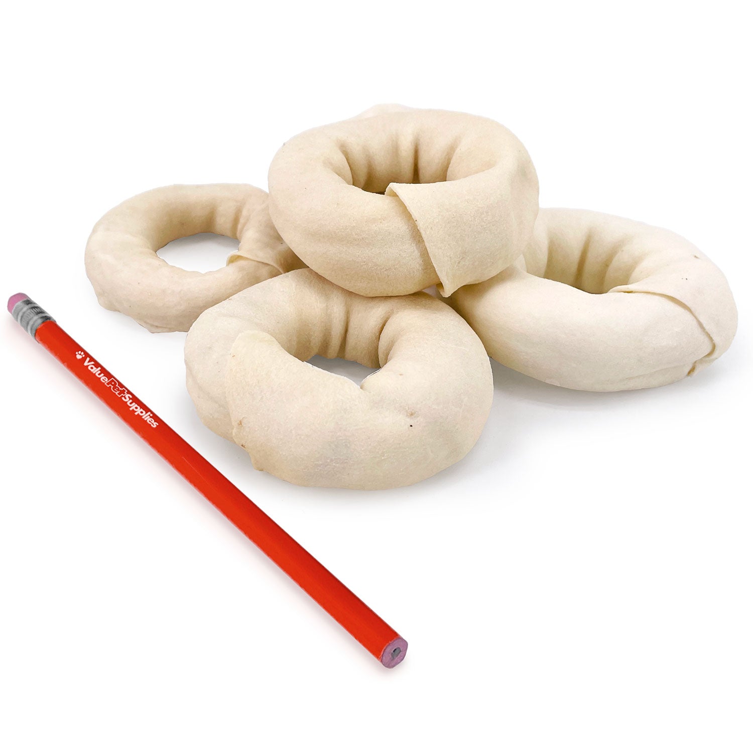 ValueBull USA Beef Rawhide Donut Rings, Premium Thick Cut, 100 Count Bulk Pack - Donut - 100 Rings