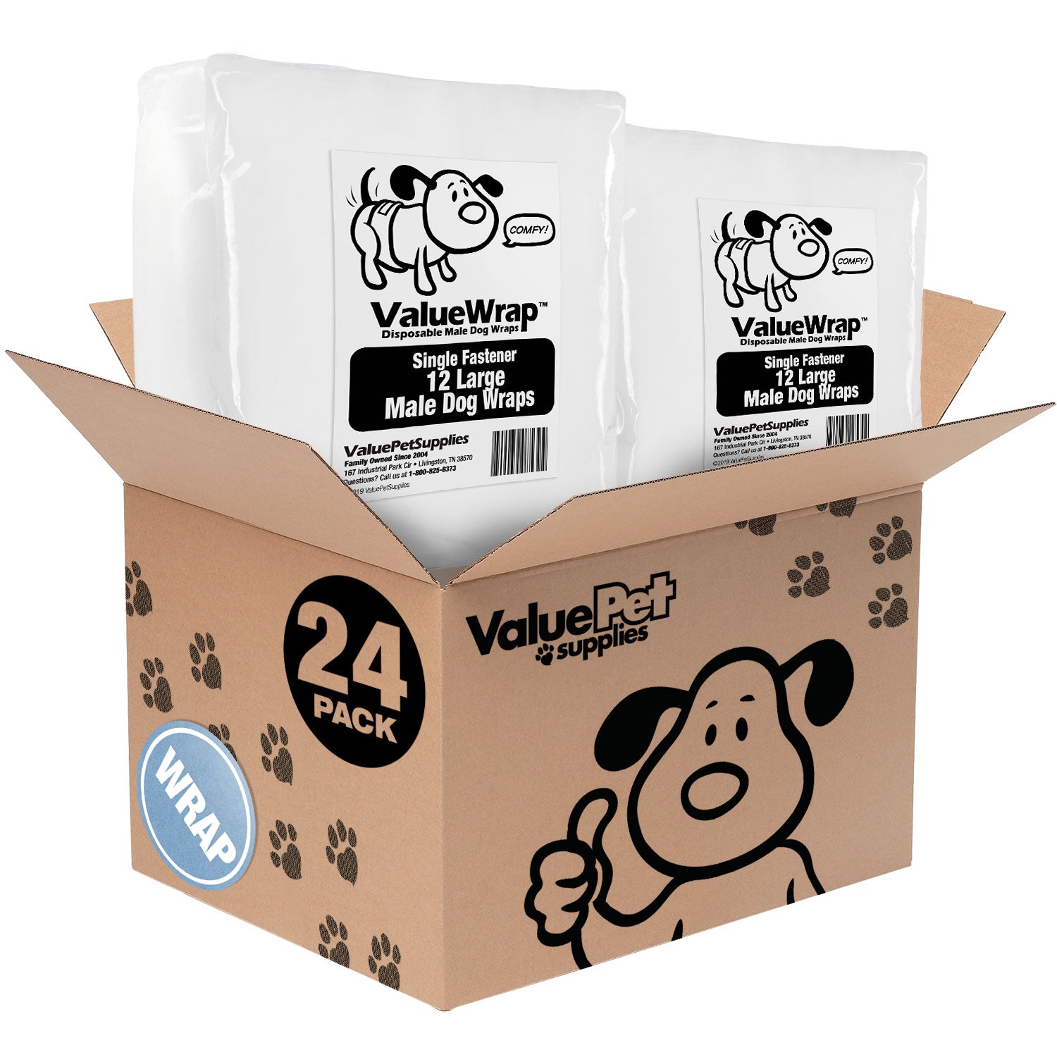 ValueWrap Male Wraps, Disposable Dog Diapers, 1-Tab Large, Lavender, 24 Count - 24 Count