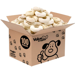 ValueBull USA Beef Rawhide Donut Rings, Premium Thick Cut, 100 Count Bulk Pack - Donut - 100 Rings