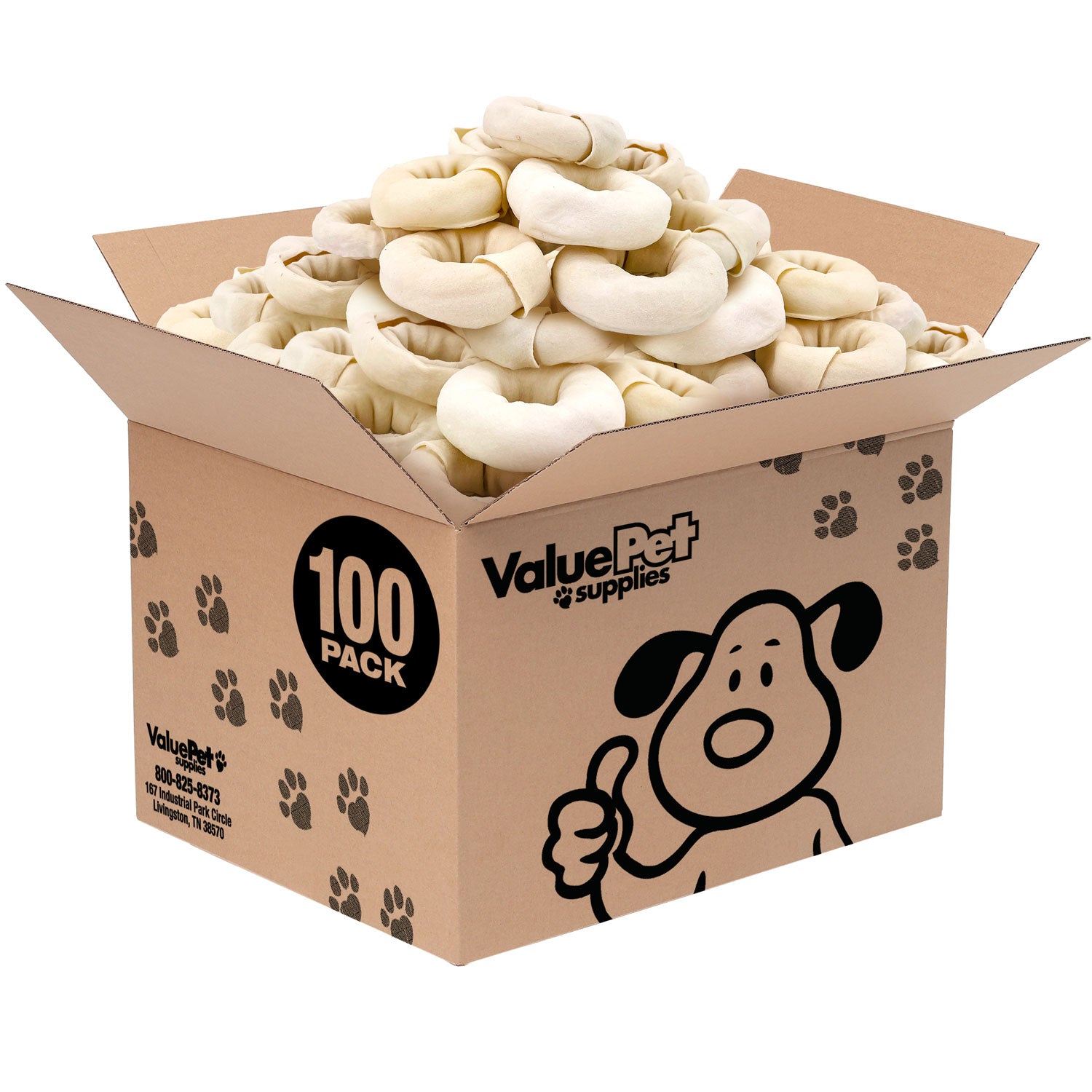 ValueBull USA Beef Rawhide Donut Rings, Premium Thick Cut, 100 Count Bulk Pack - Donut - 100 Rings