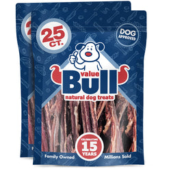 ValueBull Beef Jerky Gullet Sticks, Premium Dog Chews, 6 Inch, 50 Count - Gullet - 50 Sticks