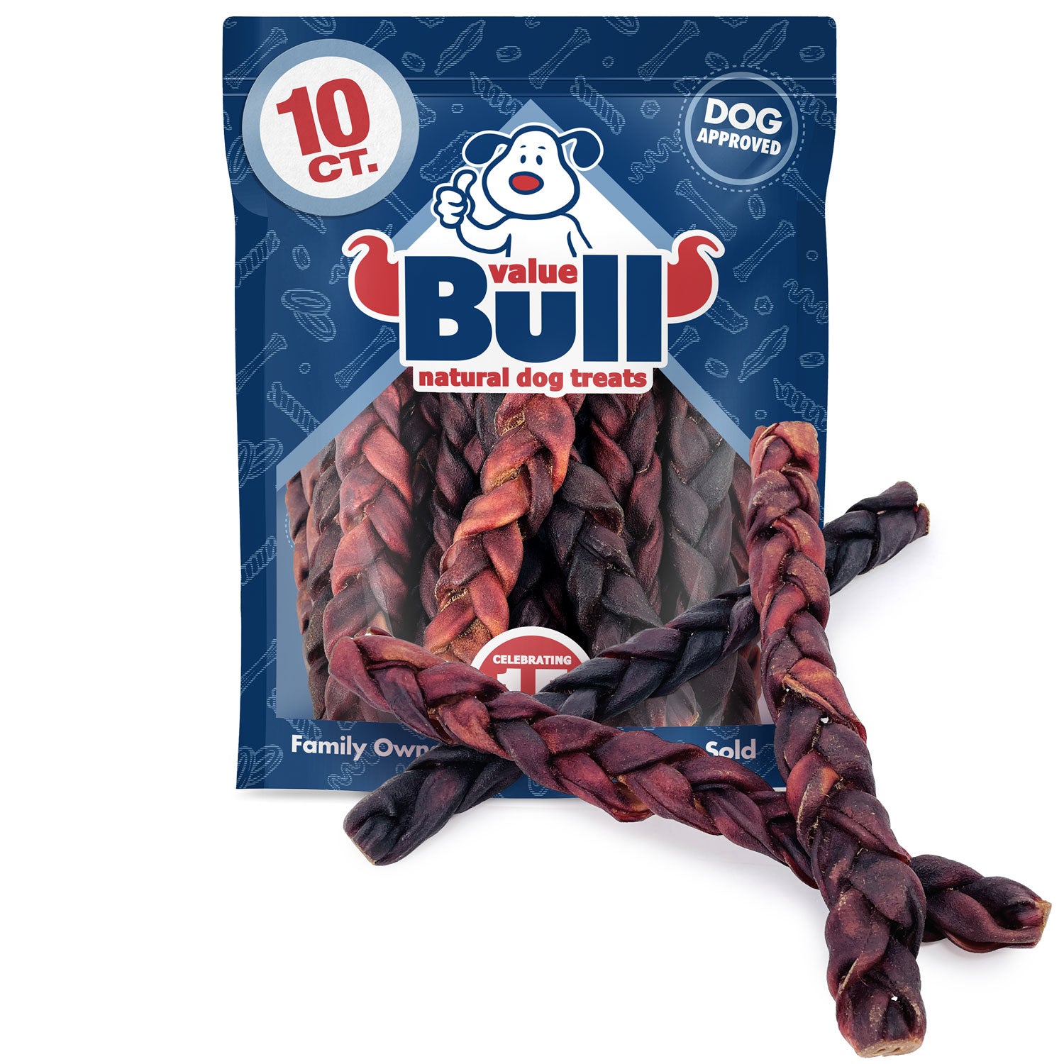 ValueBull USA Collagen Braid Beef Large Dog Chews, Thick 12 Inch 10 Count - Thick - 10 Braids