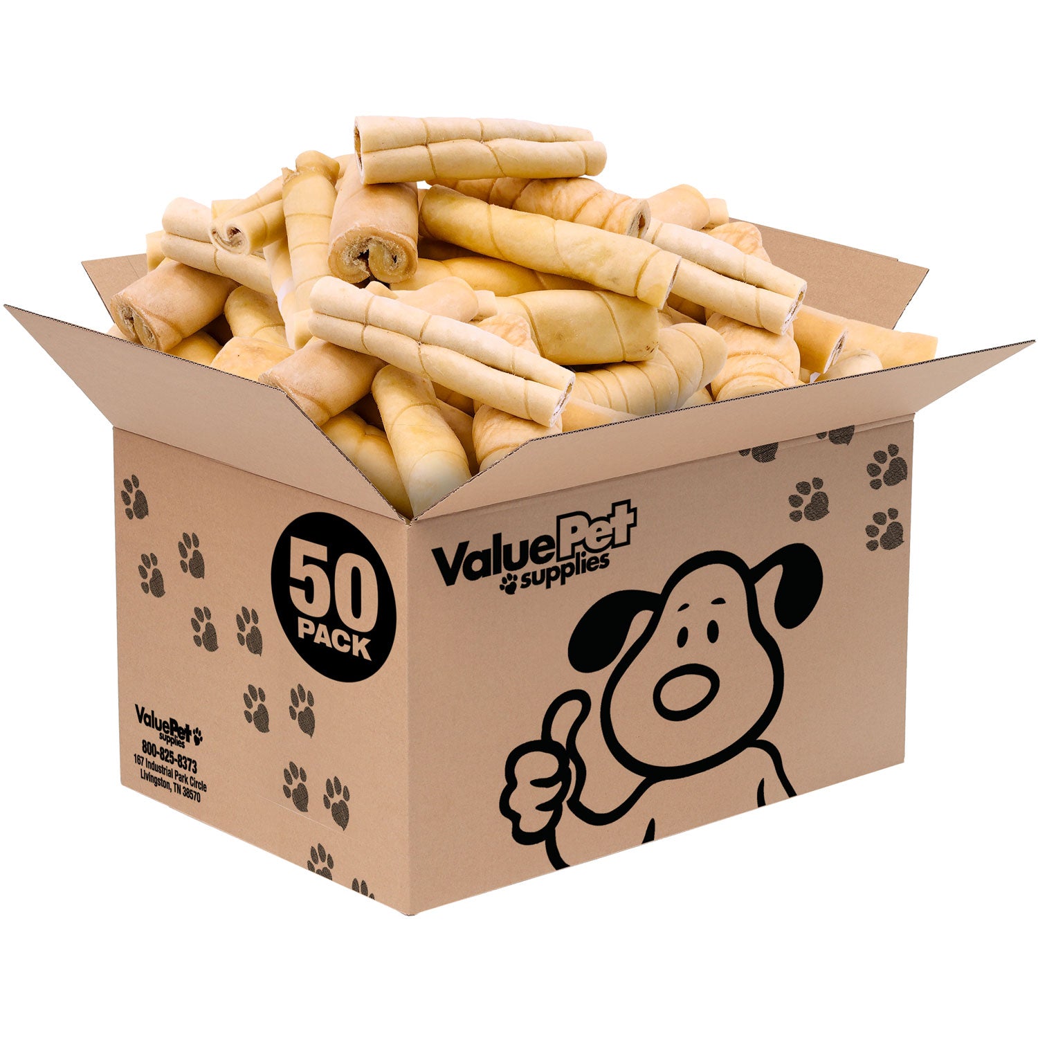 ValueBull Beef Cheek Rolls, Long Lasting Dog Chews, Jumbo 5-6 Inch, 50 Count Bulk Pack - Cheek - 50 Rolls