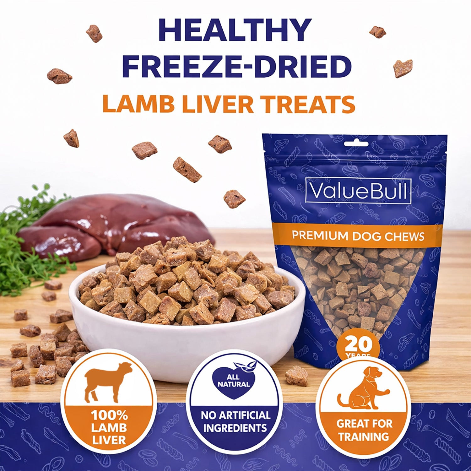 ValueBull USA Freeze Dried Lamb Liver for Dogs & Cats, 8 Pound Wholesale Pack - Lamb Liver - 8 Pound