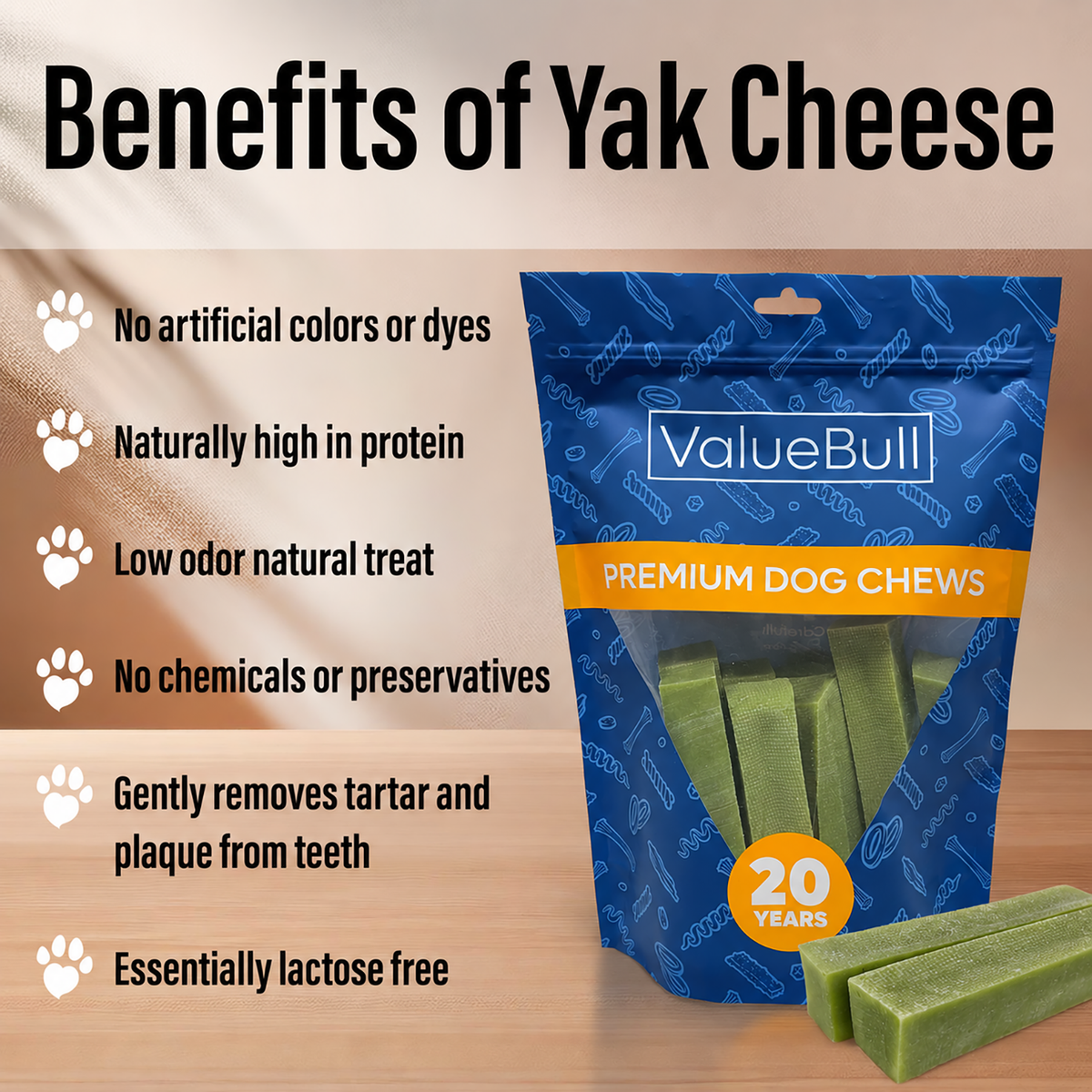 ValueBull Himalayan Yak Cheese Dog Chews, Mint, Large, 25 Count