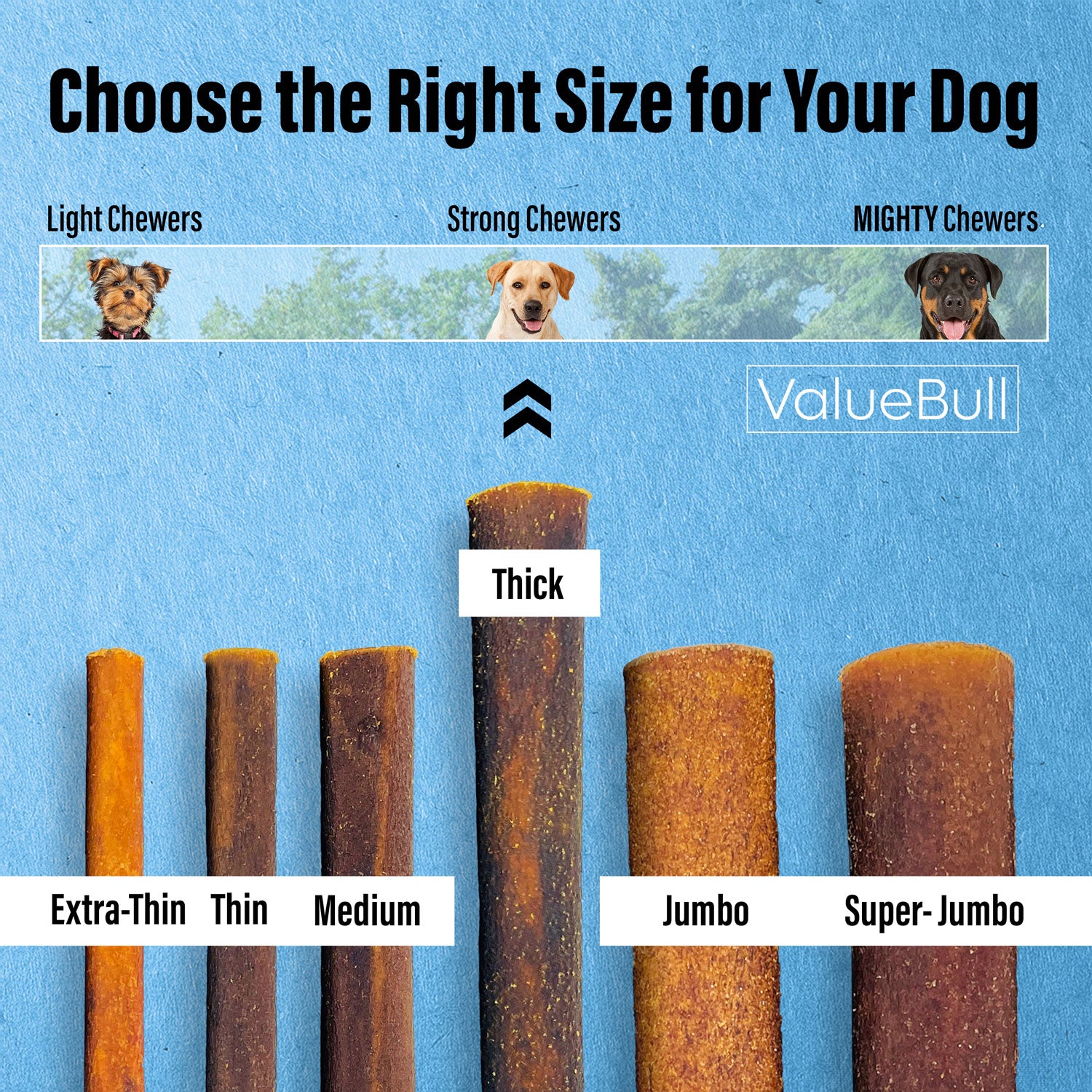 ValueBull Buffalo Collagen Sticks for Dogs, 6 Inch Thick Chews, Natural Long-Lasting Dog Treats, 50 Count - Thick - 50 Sticks