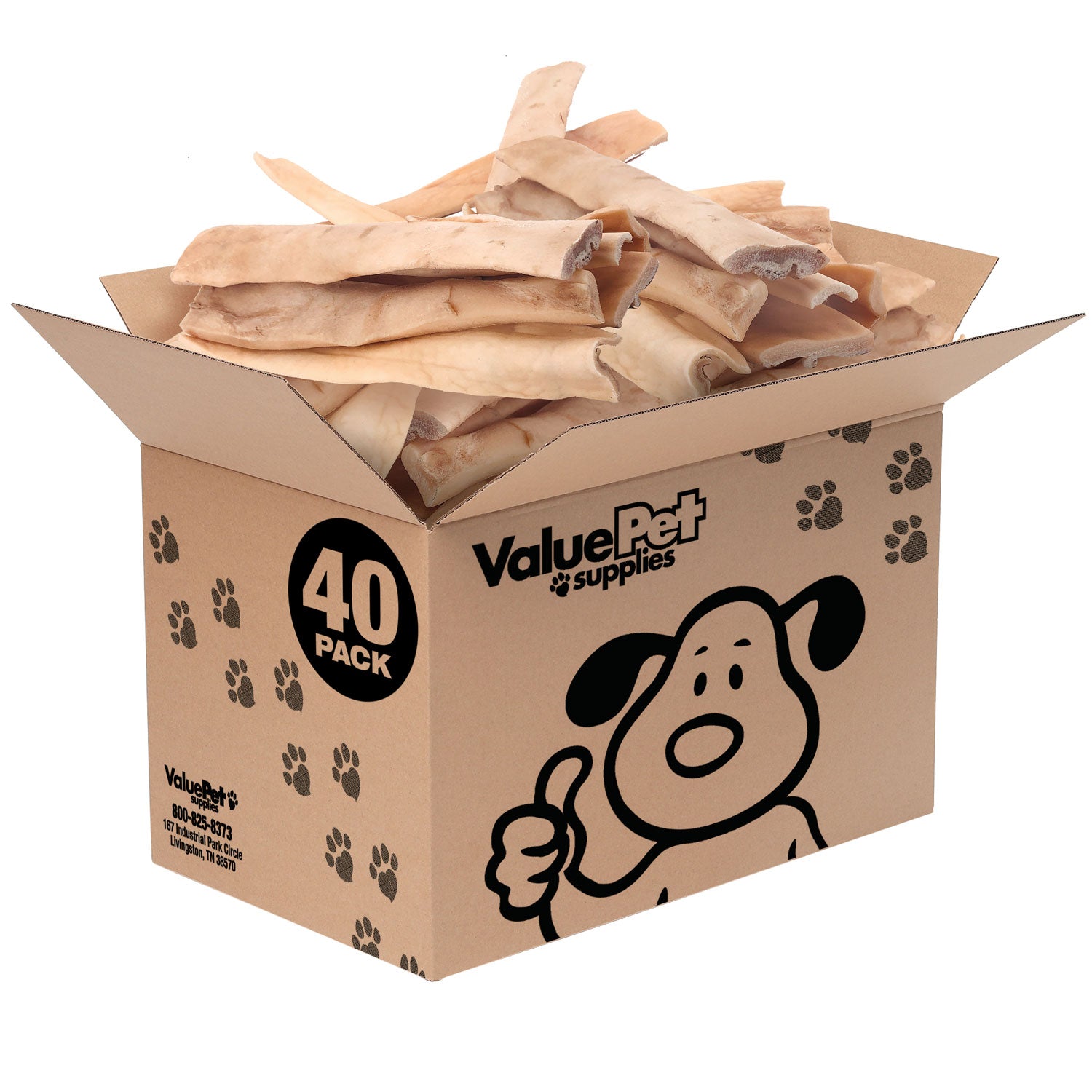 ValueBull Beef Cheek Slices, Long Lasting Dog Chews, Thick 9-10 Inch, 40 Count Bulk Pack - Thick - 40 Slices