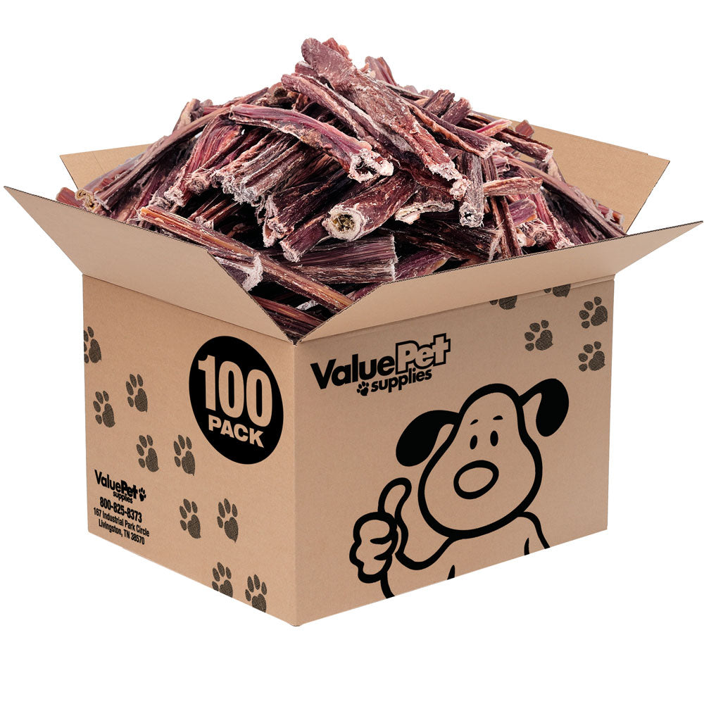 ValueBull Beef Jerky Gullet Sticks, Premium Dog Chews, 6 Inch, 100 Count Bulk Pack - Gullet - 100 Sticks