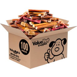 ValueBull Bully Sticks for Large Dogs, Thick 4-6 Inch, Varied Shapes, 100 Count Bulk Pack - Thick - 100 Pieces