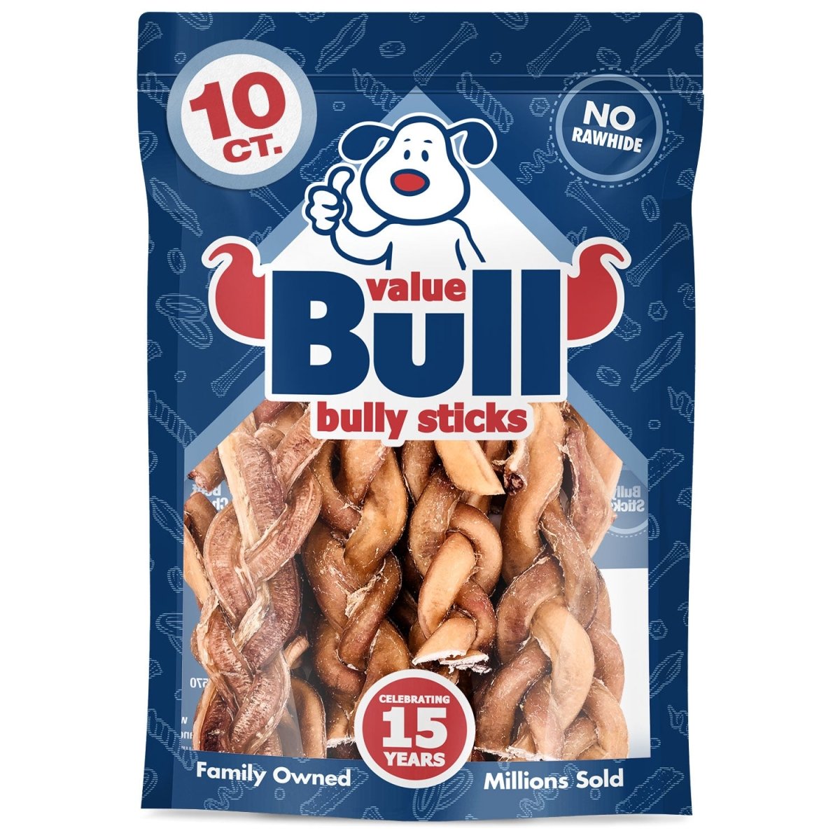 ValueBull Braided Bully Sticks, Thick 6 Inch, 10 Count - ValuePetSupplies