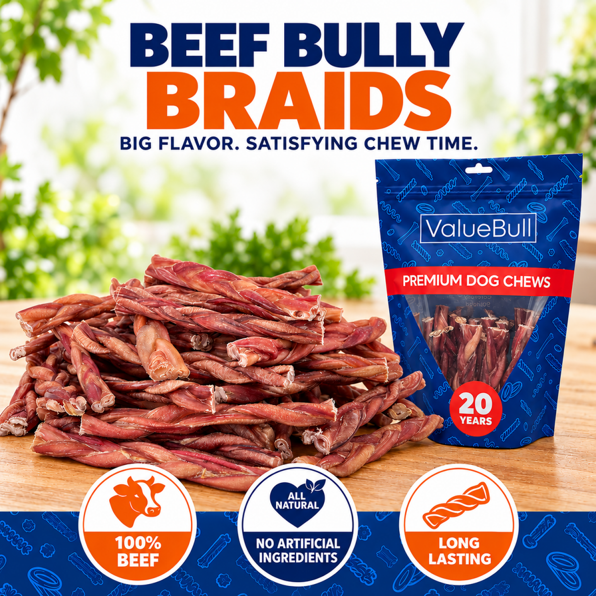 ValueBull Braided Bully Sticks for Small Dogs, Thin 6 Inch, 25 Count - ValuePetSupplies