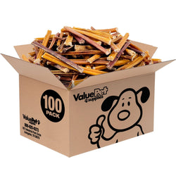 ValueBull Bully Sticks for Small Dogs, Extra Thin 6 Inch, 100 Count BULK PACK - ValuePetSupplies