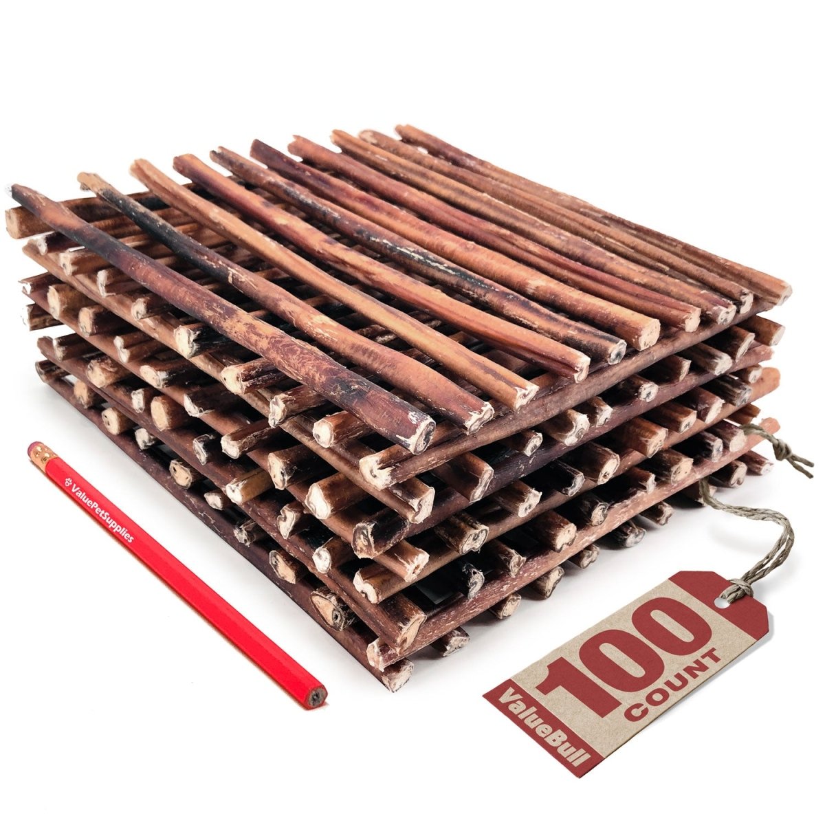 ValueBull Bully Sticks for Dogs, Medium 12 Inch, 100 Count - ValuePetSupplies