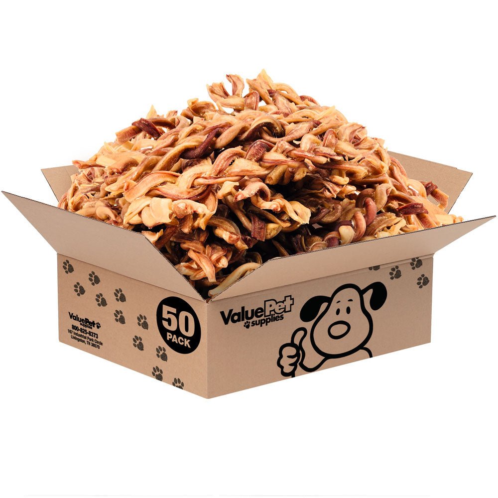 ValueBull Braided Bully Sticks, Thick 12 Inch, 50 Count BULK PACK - ValuePetSupplies