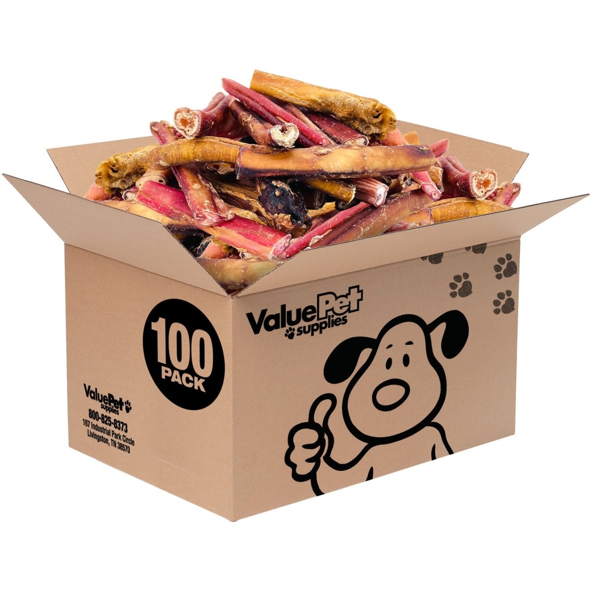 ValueBull Bully Sticks for Large Dogs, Jumbo 4 - 6 Inch, Varied Shapes, 100 Count Bulk Pack - ValuePetSupplies
